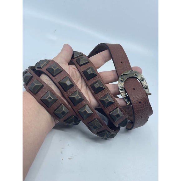 NEW NWT Double Wrap Around the Body Brown Leather Belt with Studs Sz 34, 38, 40 - Picture 6 of 11